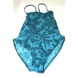 Eddie Bauer Blue Floral Womens Halter Bathing Suit Swimwear 1 Piece Size Large